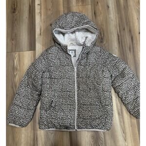 Gap Cheetah Print Winter Coat Sherpa Lined Girls Sz Medium 8-9 Zip Up Pockets